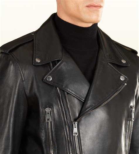 gucci black leather biker jacket|Gucci motorcycle jacket.